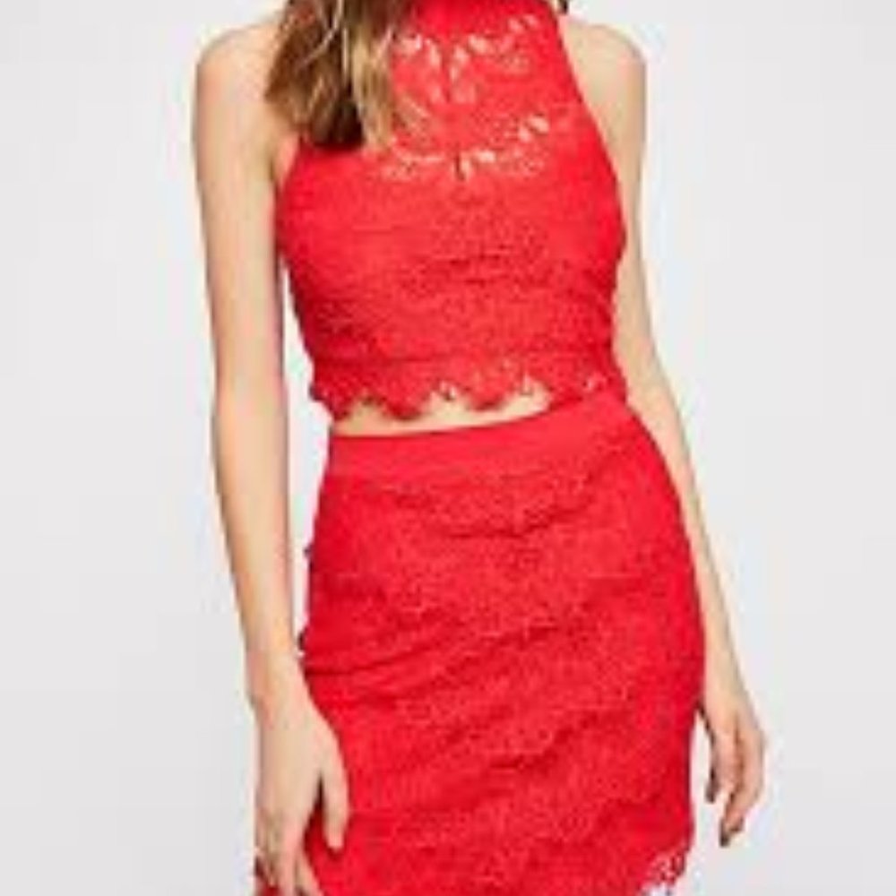 Free People Sabrina Ginger Lace Set Red